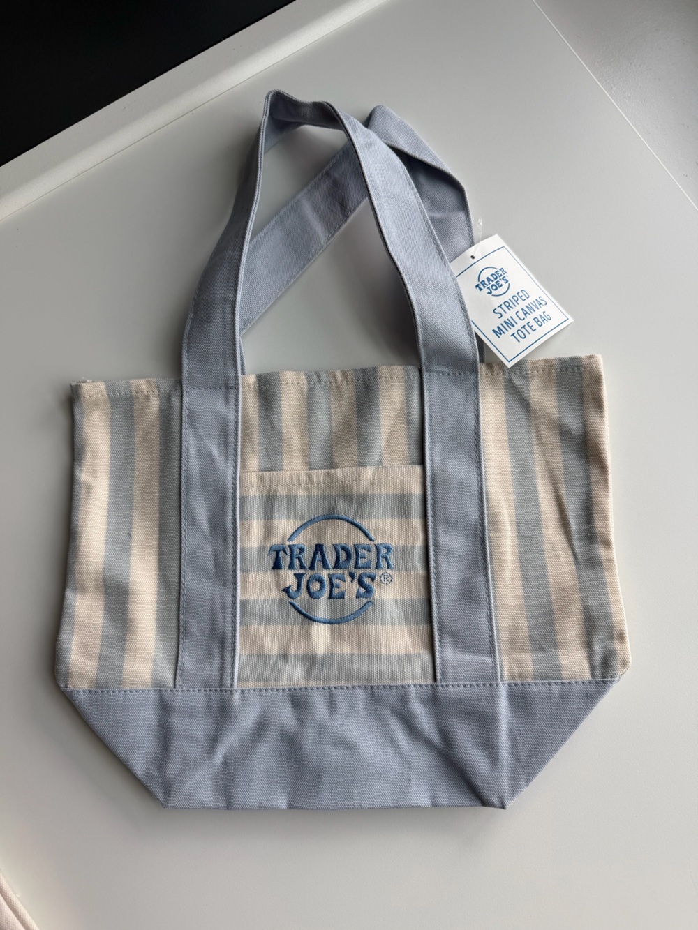 Trader Joe's Blue & Cream Stripe Canvas Mini Tote